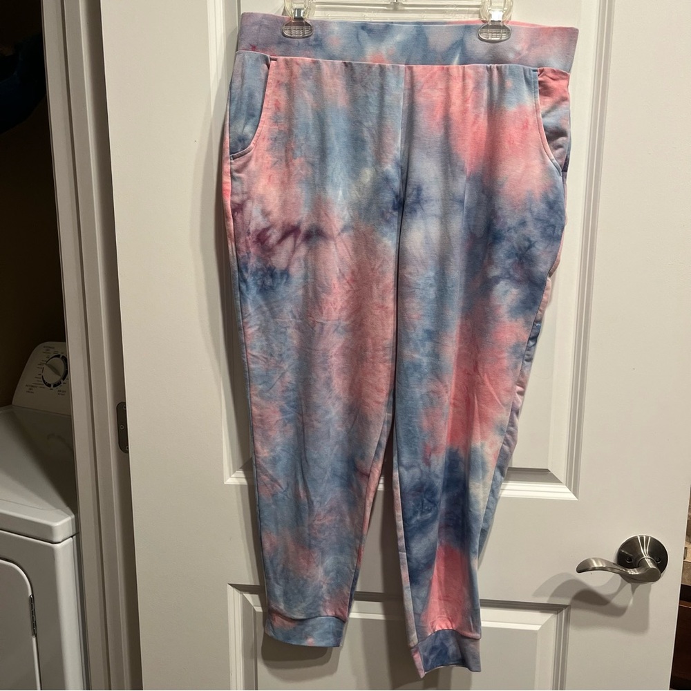 VOGO ATHLETICA Women's Size 1X Yoga Pants Stretch Pull On Pink Blue Tie …